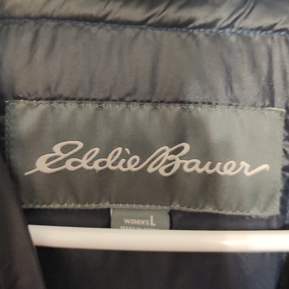 Eddie Bauer Blue Puffer Jacket Long Down Filled L - Picture 4 of 6